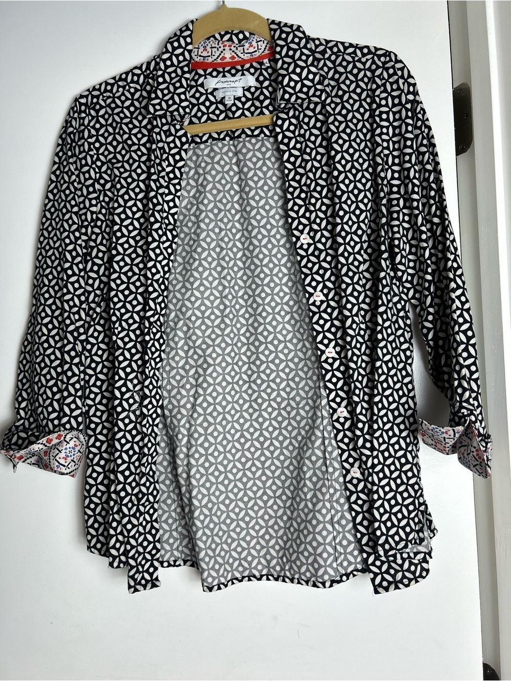 Foxcroft Black & White Geometric Button-Down Shirt